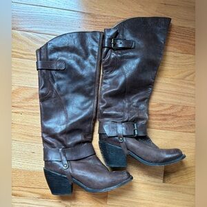 DOLCE VITA Cowboy Western Boots Leather Tall Chocolate Equestrian Heeled W8